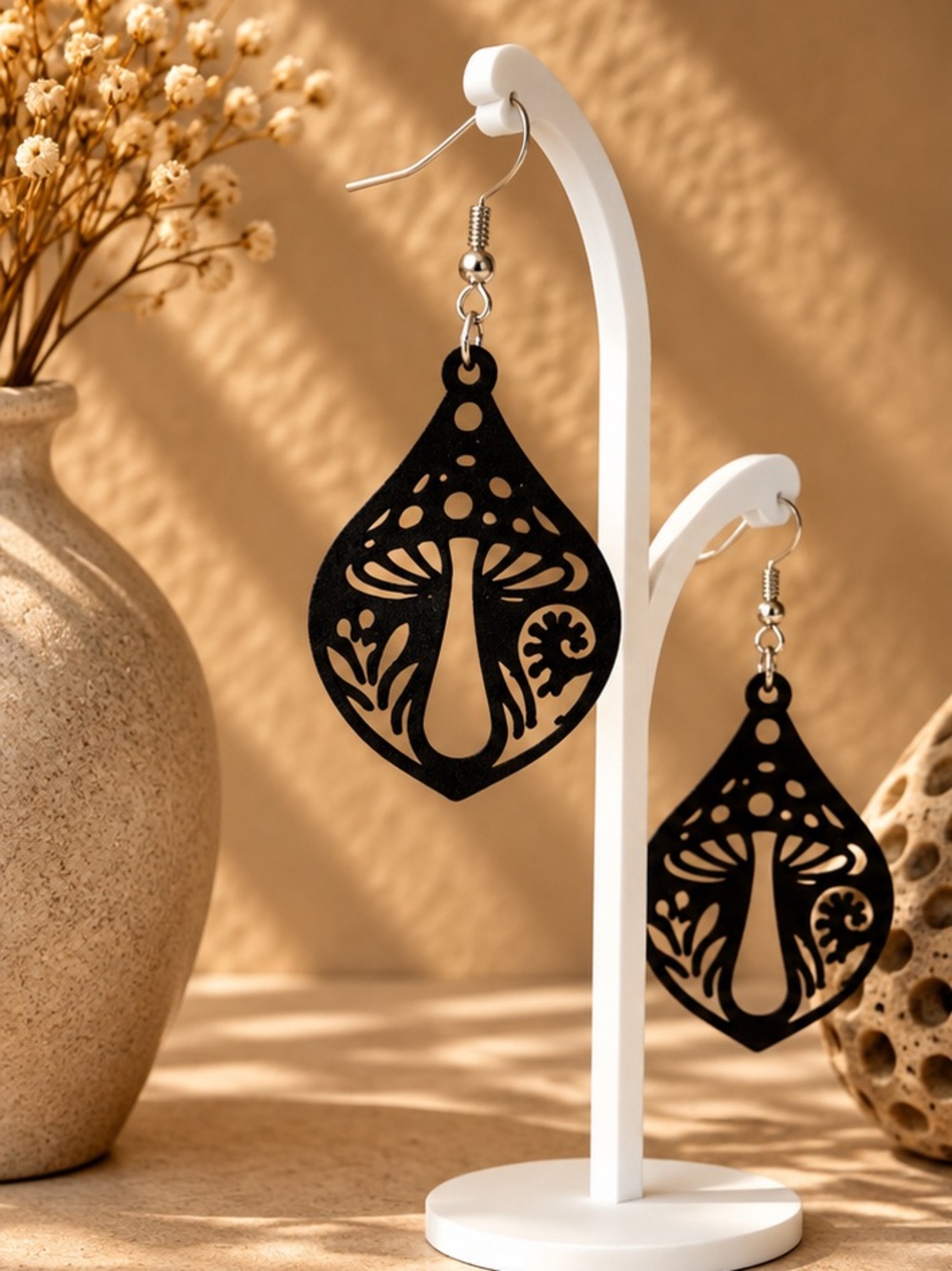 Black Mushroom Cutout Dangle Earrings - Women Jewelry